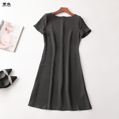 408203 夏醋酸纤维连衣裙 深圳女长款短袖圆领断码清仓