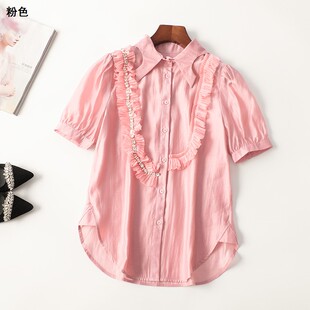 衬衫 410828高货南油金晖原创设计师品牌高定天丝夏中长款 翻领短袖