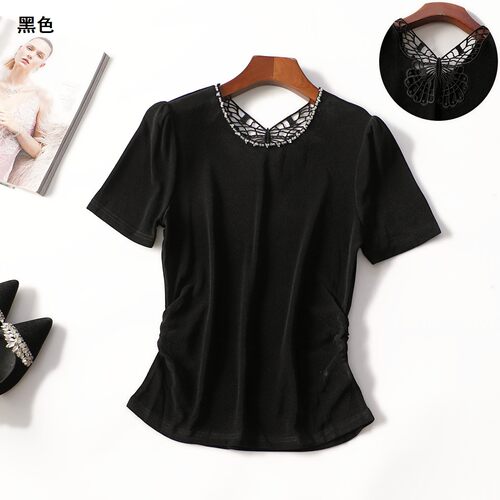 414163 夏T恤 女中长款短袖套头.M.L.XL