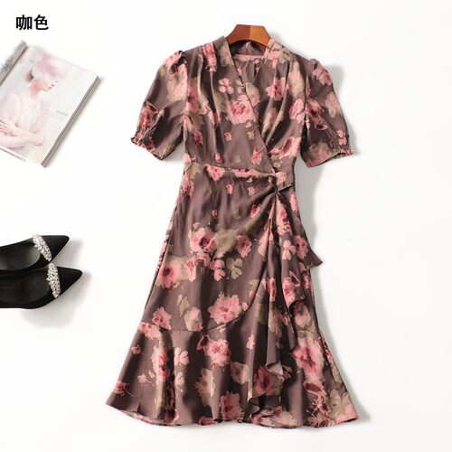 411832 夏连衣裙 女长款五分袖立领.S.M.L.XL.2XL