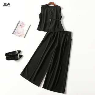 247890 秋马夹裤子套装 女长款无袖单排扣.M.L.XL.2XL