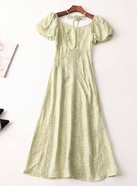 243129 夏天丝连衣裙 女加长款短袖一字领现货