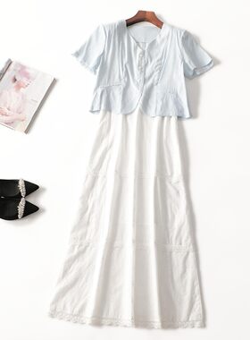 246099 夏外套长裙套装 女加长款短袖V领.S.M
