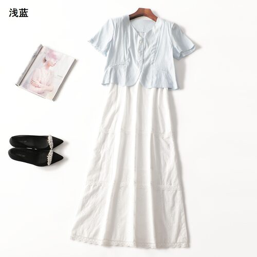 246099 夏外套长裙套装 女加长款短袖V领.S.M