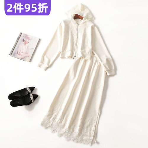 412032 秋外套半身裙套装 女长款长袖拉链现货.M.L.XL