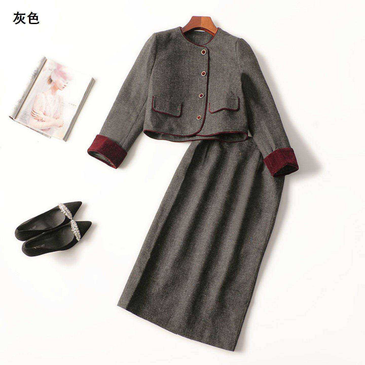 245093 冬外套半身裙套装 女羽绒中长款长袖圆领.M.XL