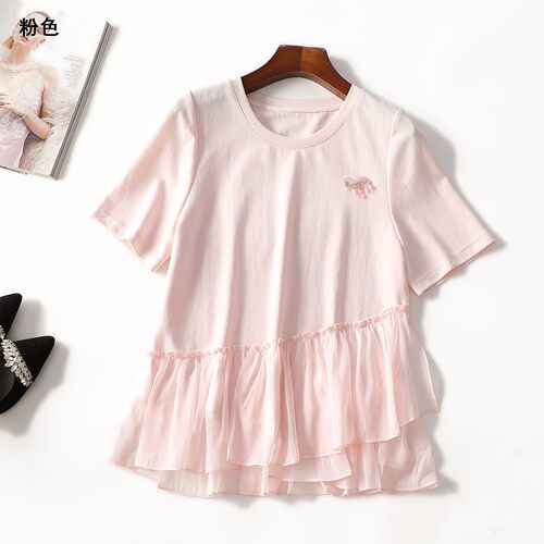 414094 夏T恤 女中长款短袖套头.M.L.XL