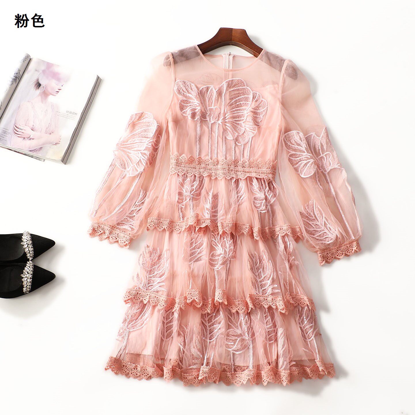 248901推荐南油高货欧美走秀T台批200+重工春长袖连衣裙