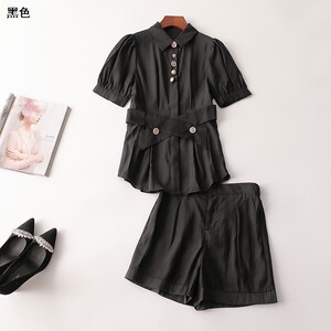 404472 夏天丝衬衣裤子套装 铭薇高端女短款短袖翻领