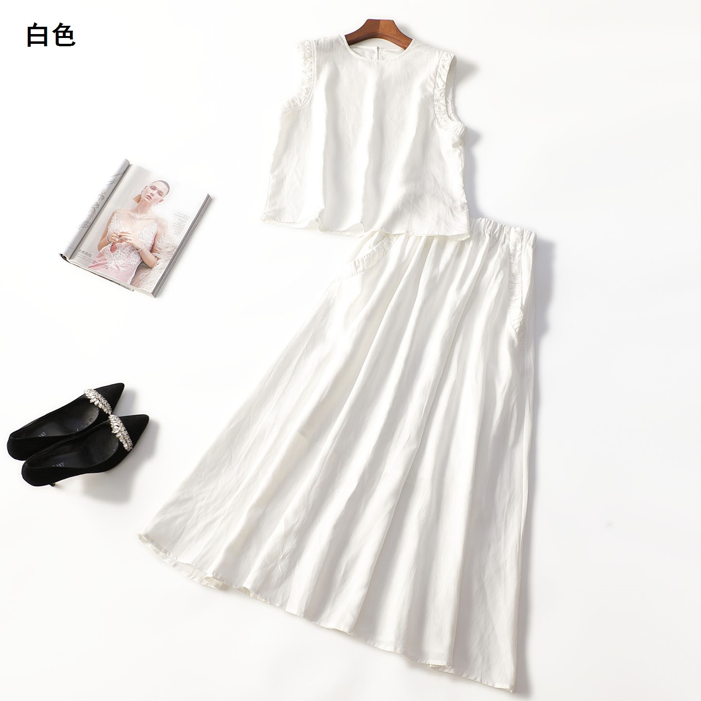 414155 夏上衣半身裙套装 女长款无袖套头.M.L.XL