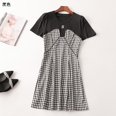 409109 夏醋酸纤维连衣裙 女长款短袖圆领断码清仓