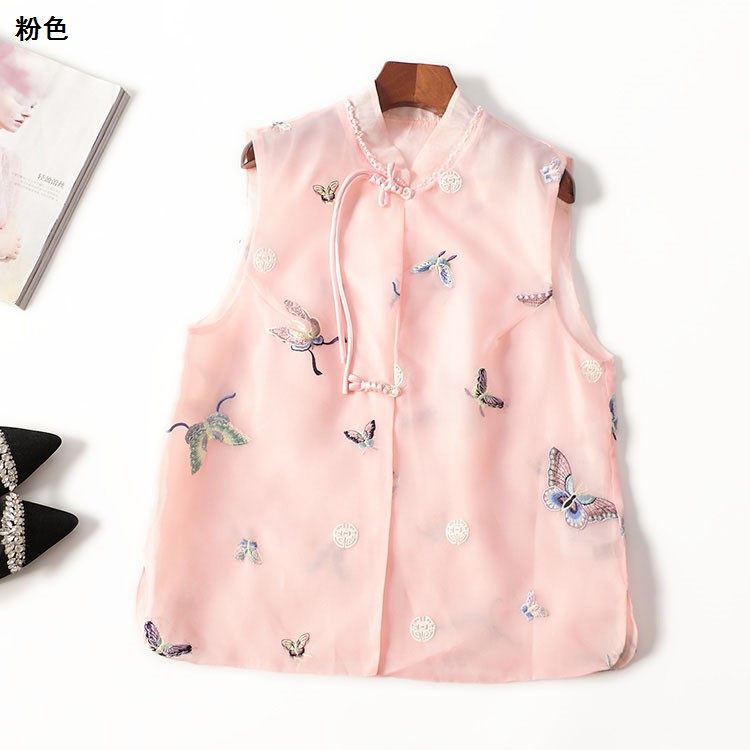 245958 夏中长款立领无袖马夹