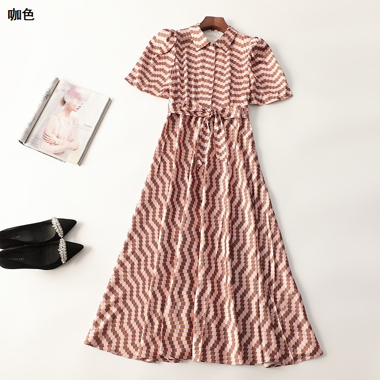 245518 夏连衣裙 深圳女印花加长款五分袖翻领