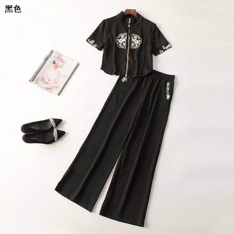 245581 夏粘胶外套裤子套装 女绣花长款短袖立领,女装/女士精品,时尚套装,淘宝优惠券,粉丝福利购,淘宝优惠卷