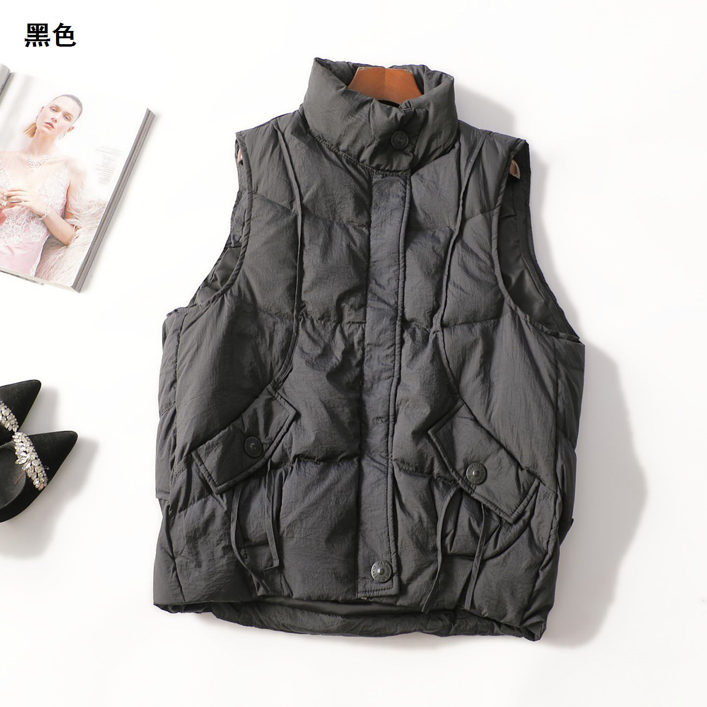 249895 冬羽绒服 女中长款无袖拉链.M