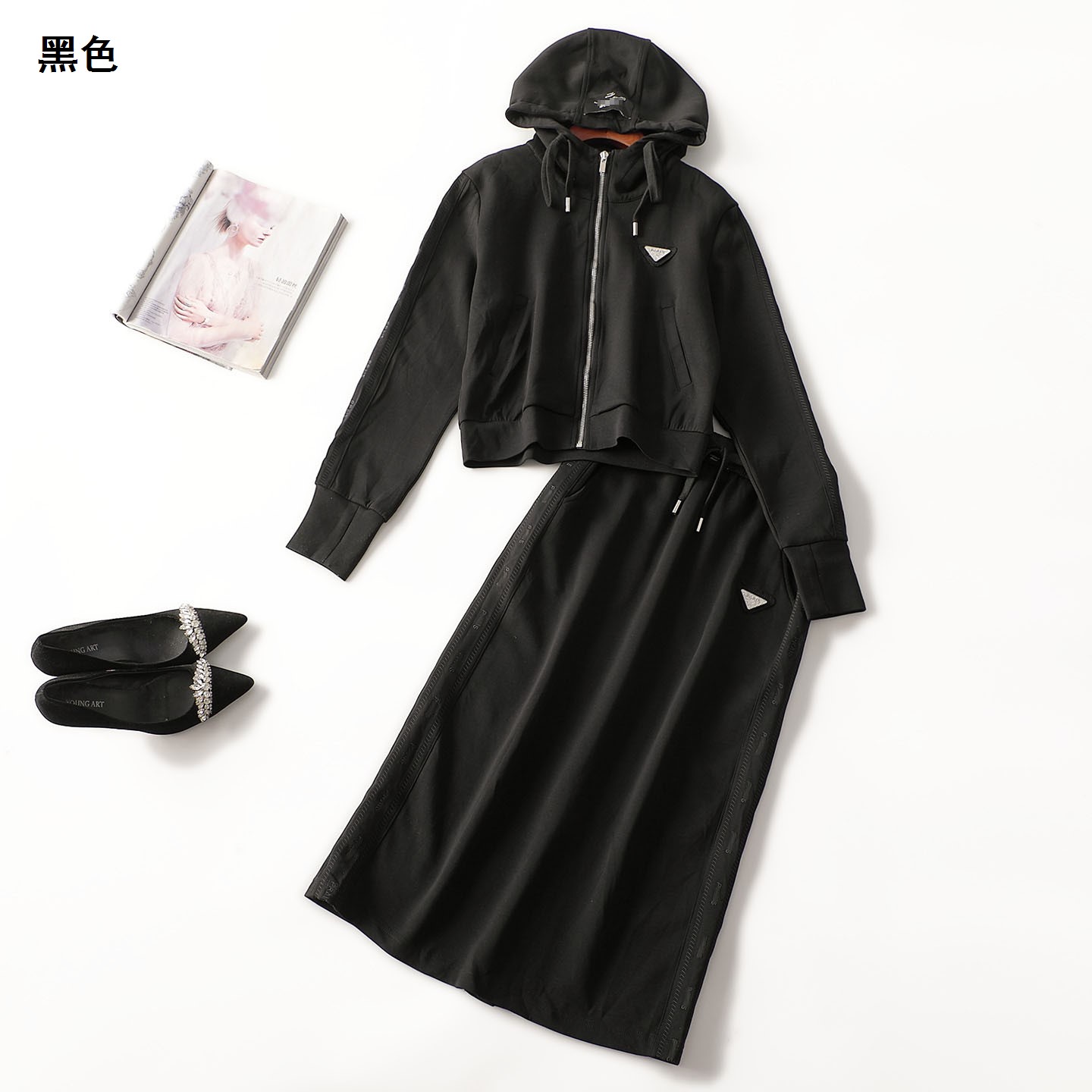 412110 秋棉外套半身裙套装 深圳女中长款长袖拉链