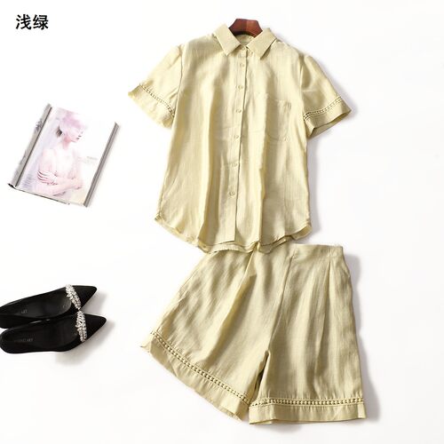 249052 夏衬衣裤子套装 深圳女五分短袖单排扣.S.M.L.XL