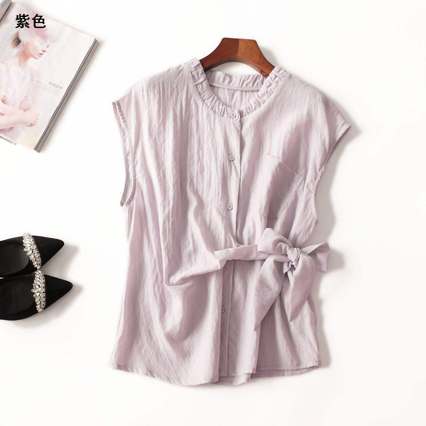 411582 夏天丝衬衫 女中长款无袖圆领现货