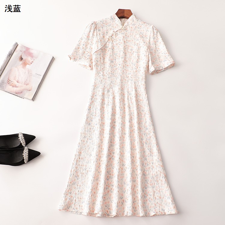 243684清货超值南油高端欧洲站高货夏改良式提花盘扣国风连衣裙