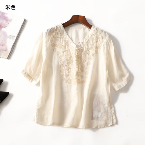 505955 夏上衣 女中长款五分袖.M
