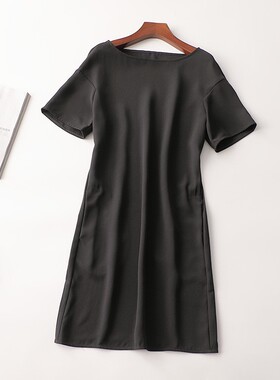 242318 醋酸纤维夏长款圆领短袖连衣裙