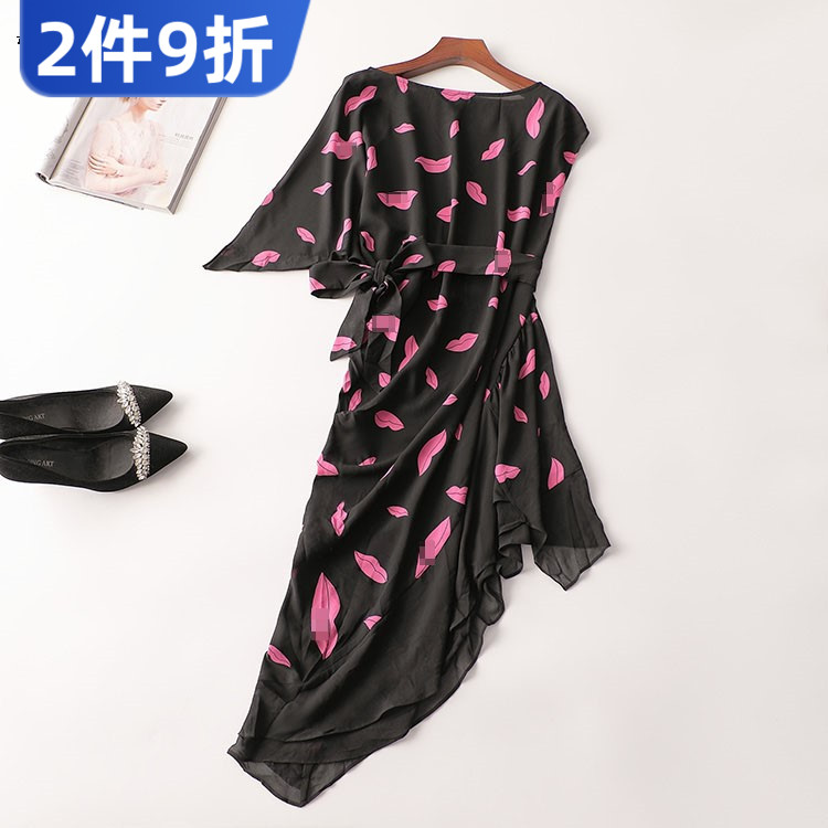 408992 夏连衣裙 深圳女印花加长款七分袖圆领现货