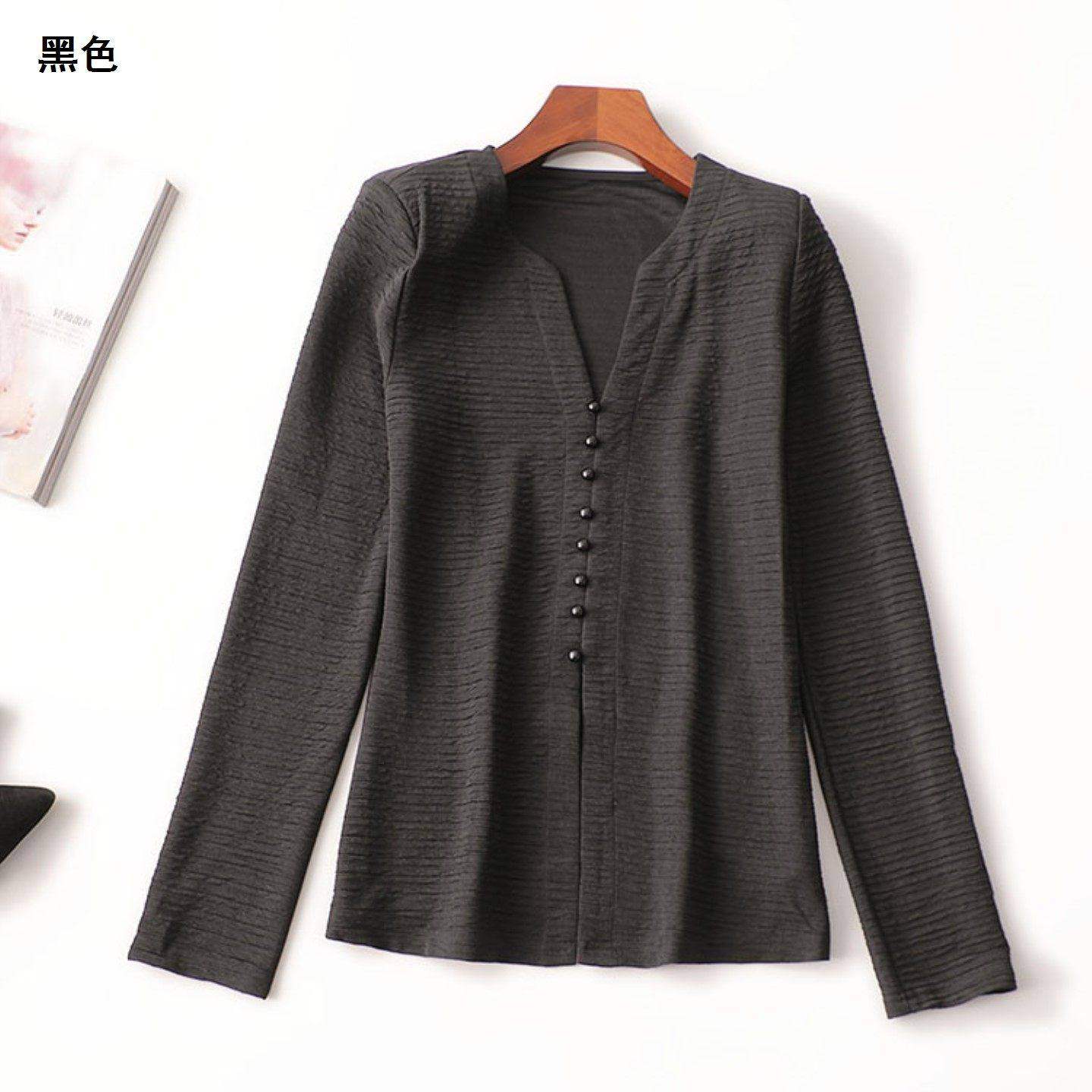 244555 秋衬衫 女中长款长袖V领