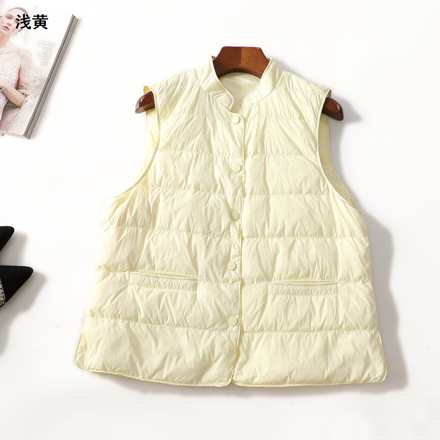 250016 冬羽绒服 女中长款无袖暗扣