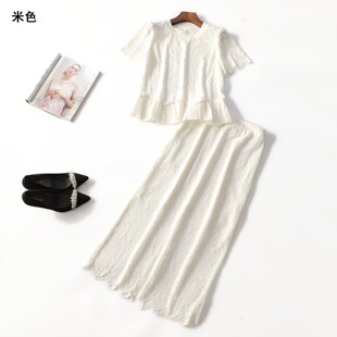 413997 夏上衣半身裙套装 女长款短袖套头.M.L.XL.2XL