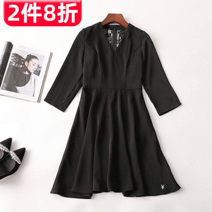 V领断码 235060 九分袖 女蕾丝长款 清仓 秋尼龙连衣裙