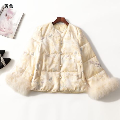 247845高档新款女装超值25冬季轻奢狐狸毛90白鸭绒国风长袖羽绒服