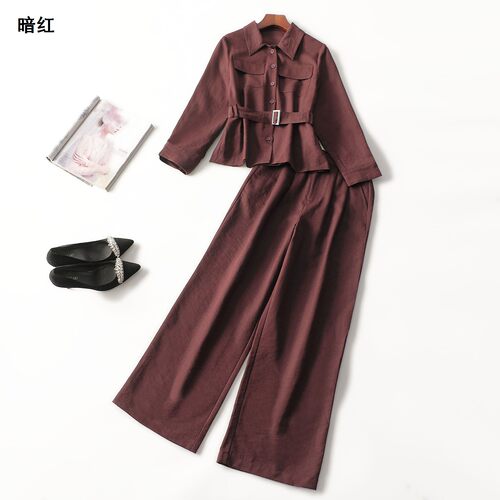 247812 秋衬衣裤子套装 女长款长袖单排扣.M.L.XL.2XL
