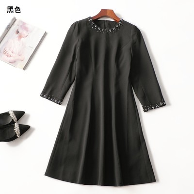 246776 秋醋酸纤维连衣裙 深圳女长款九分袖套头