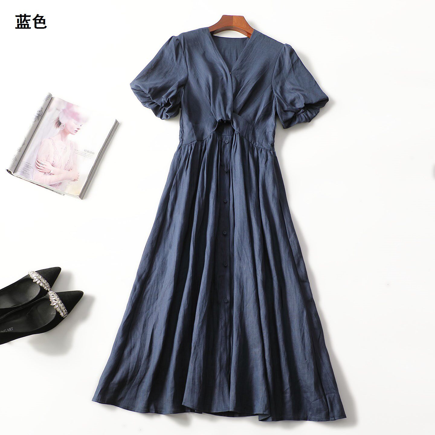 248441 夏连衣裙 女加长款短袖套头.S.M