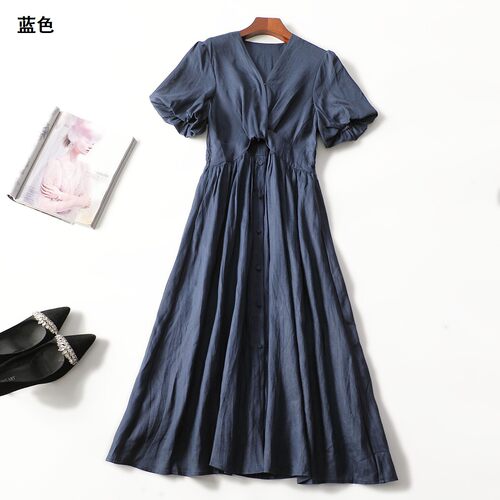 248441 夏连衣裙 女加长款短袖套头.S.M