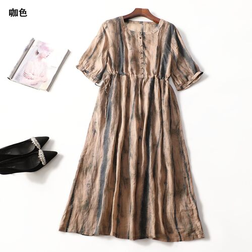 248983 夏连衣裙 女加长款五分袖套头.M