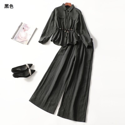 247600 秋衬衣裤子套装 女长款长袖单排扣