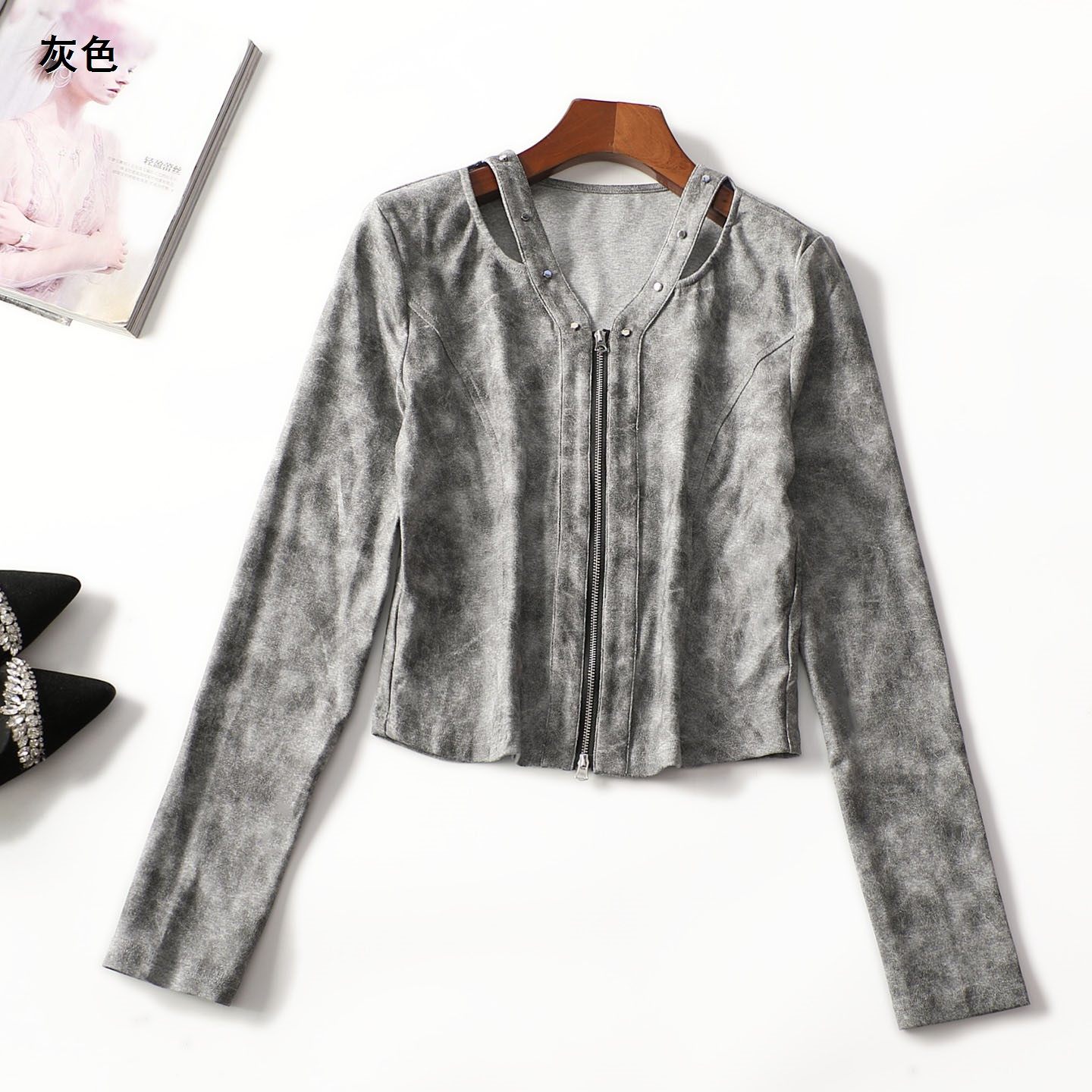 413489 春外套 女短款长袖拉链,女装/女士精品,短外套,淘宝优惠券,粉丝福利购,淘宝优惠卷