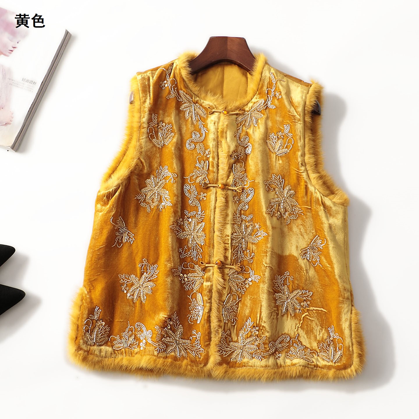 247770 冬中长款单排扣无袖马夹