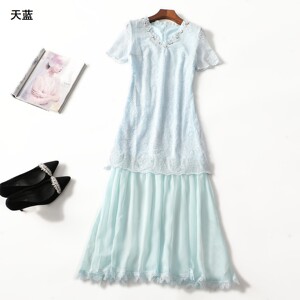 248465超值精品女装高品质棉质重工夏加长款套头短袖连衣裙