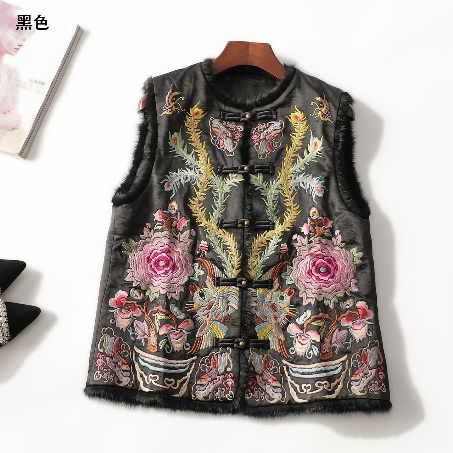 247774 冬中长款单排扣无袖马夹