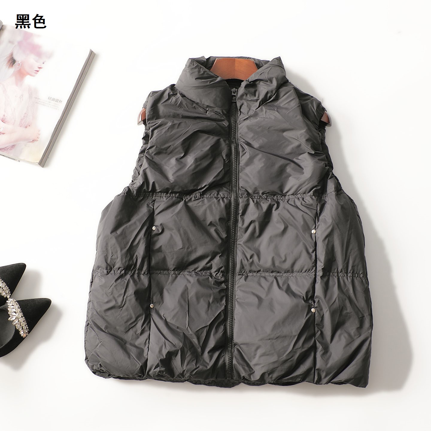 247270 冬羽绒服 女中长款无袖拉链清仓