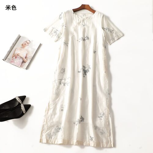 506769 清仓夏连衣裙 女加长款五分袖套头.M.L