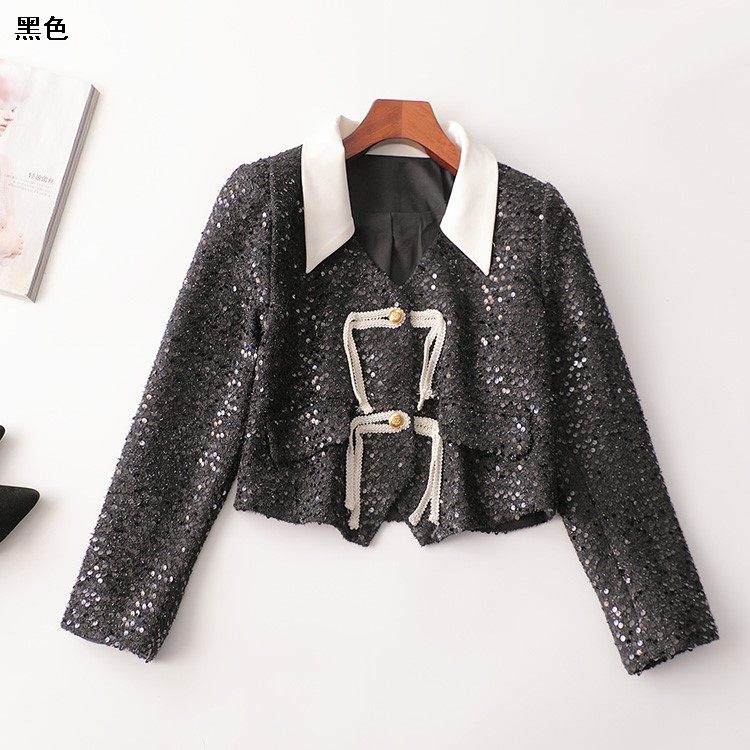 244477亏本清货洋气国风亮片小香风短款翻领长袖亮片外套,女装/女士精品,短外套,淘宝优惠券,粉丝福利购,淘宝优惠卷