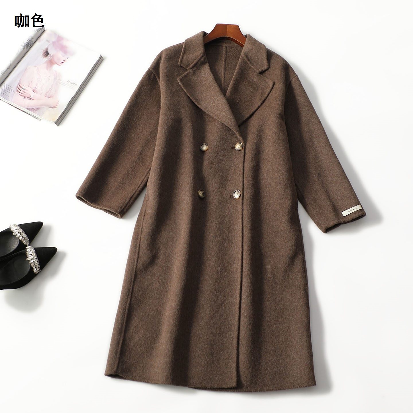 413059 冬双面呢大衣 女加长款九分袖单排扣清仓,女装/女士精品,毛呢外套,淘宝优惠券,粉丝福利购,淘宝优惠卷