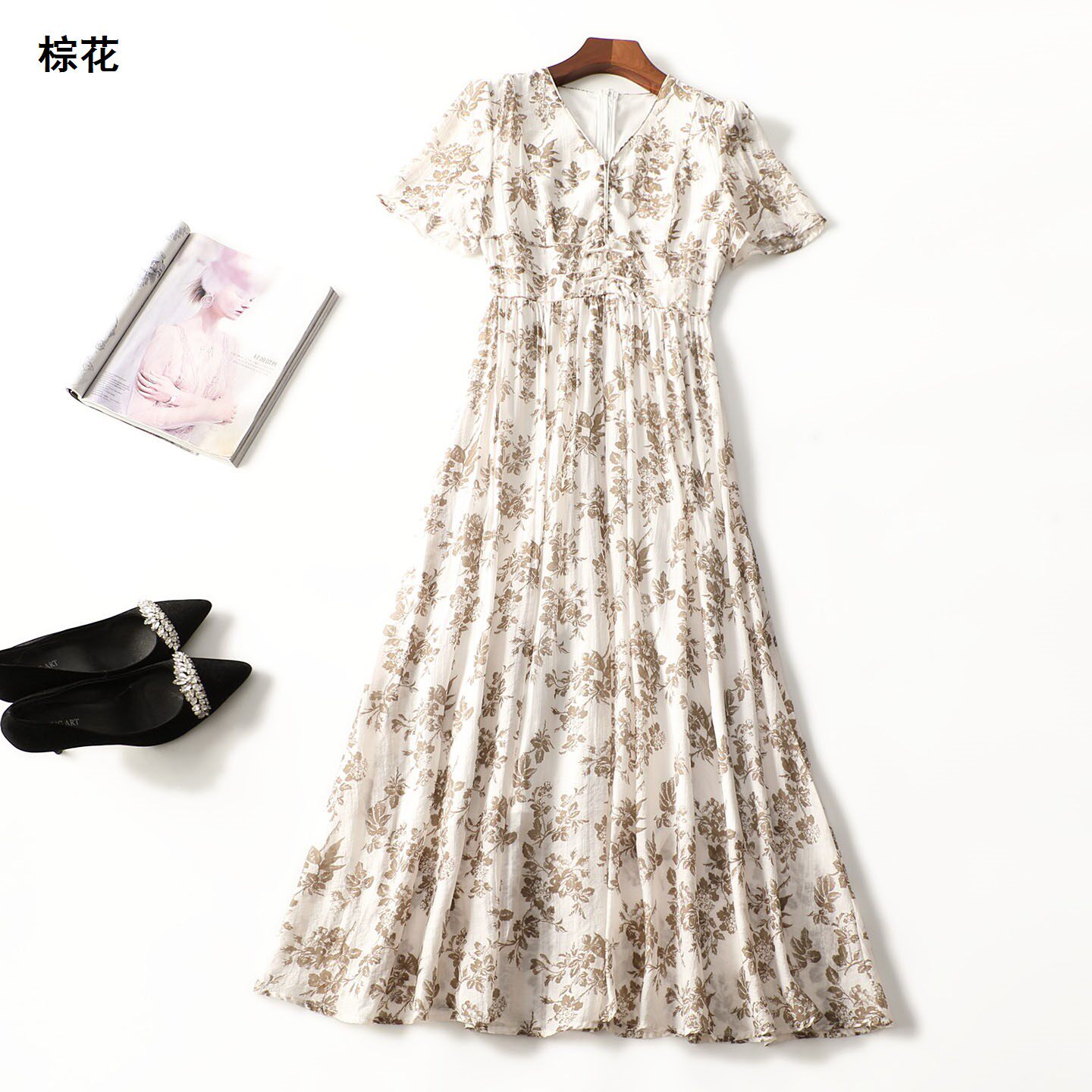 248732南油高定奢华欧洲站批200+走秀天丝国风夏加长款短袖连衣裙