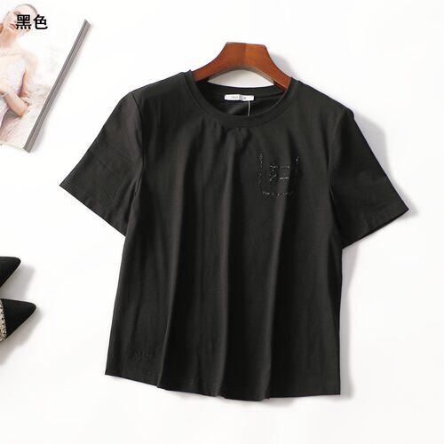 414084 夏T恤 女中长款短袖套头.M.XL