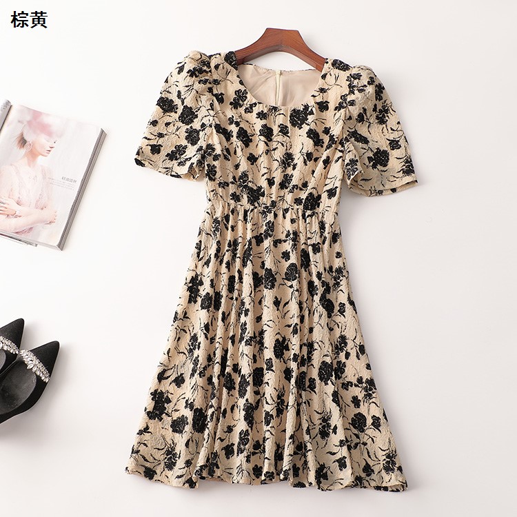 243004 夏连衣裙 深圳女长款五分袖圆领