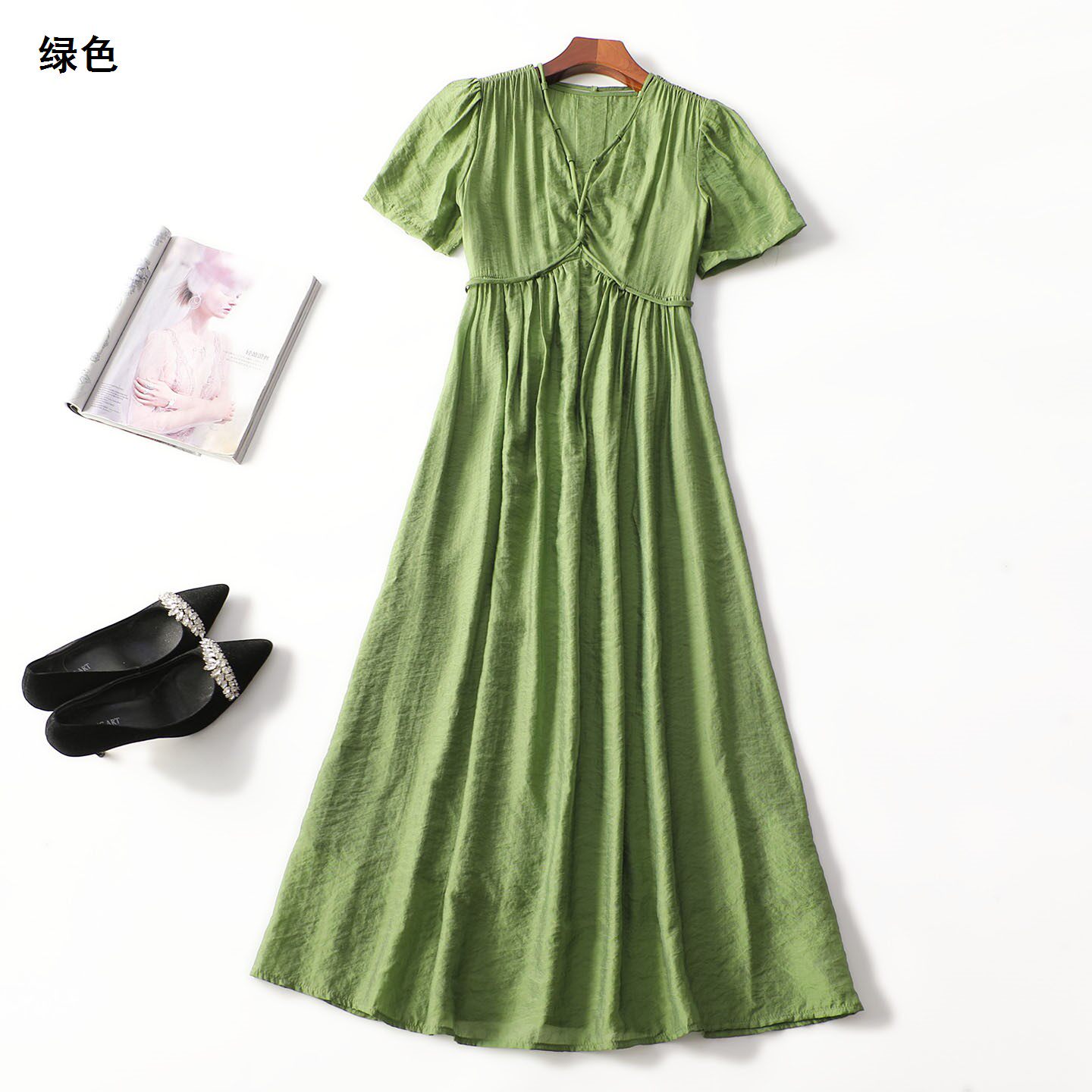 248341超值精品女装气质女人味洋气法式夏加长款套头短袖连衣裙