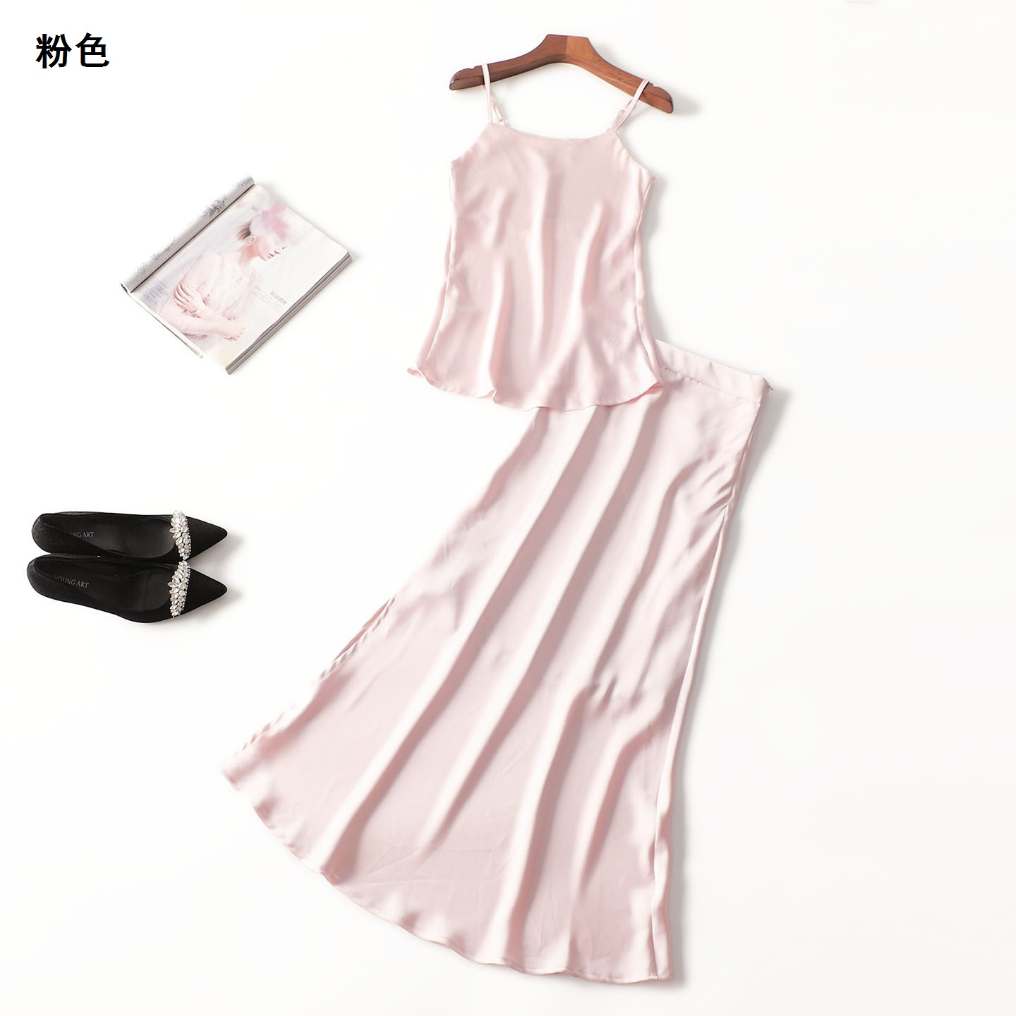 411918 夏吊带半身裙套装 女长款V领断码清仓